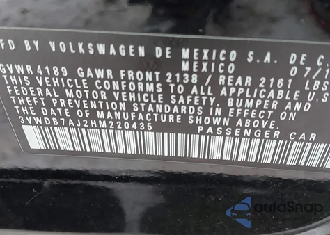 2017 Volkswagen Jetta 1.4T Se z USA, uszkodzony, nr VIN 3VWDB7AJ2HM220435